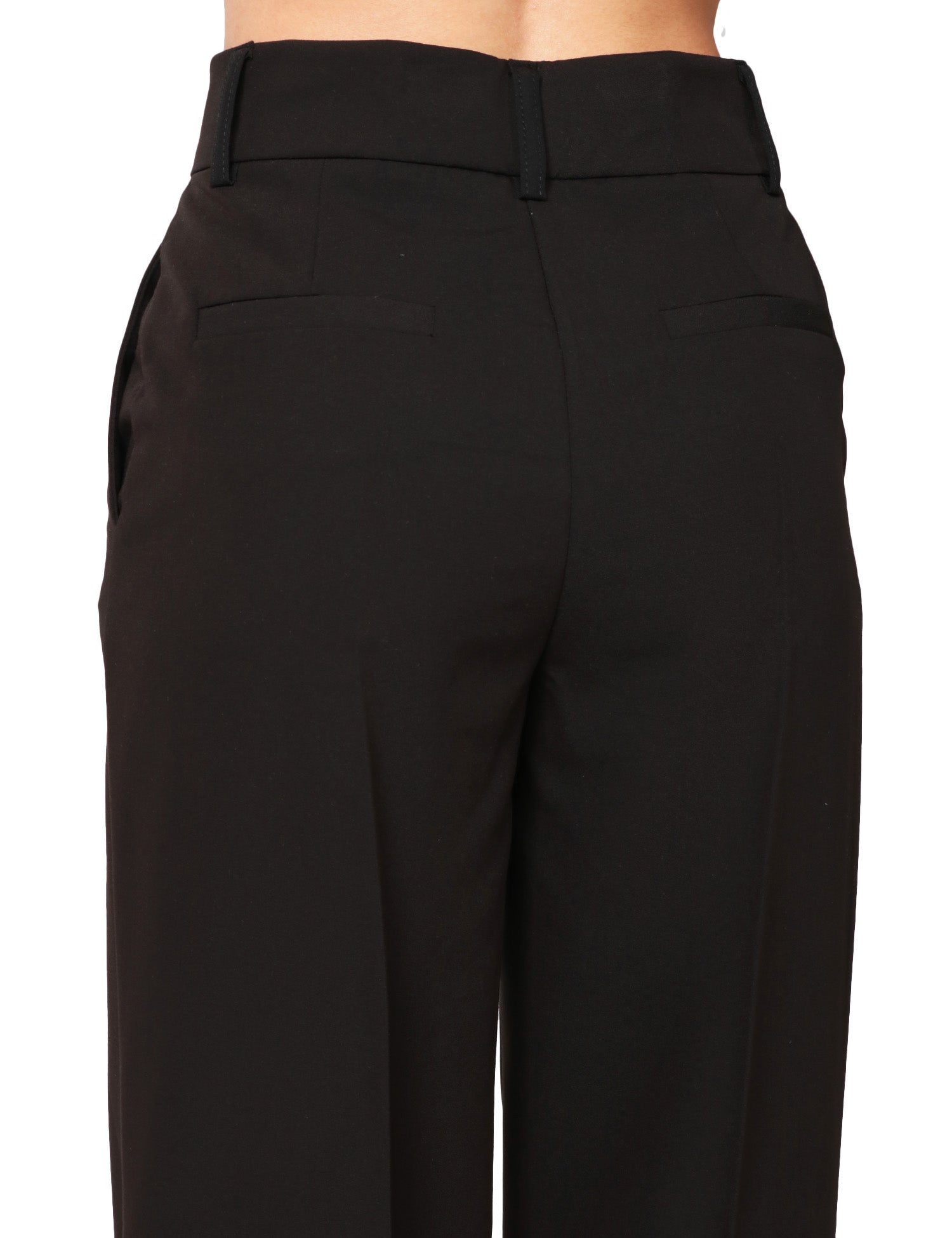 PANTALONE DONNA KONTATTO NERO A VITA ALTA E GAMBA PALAZZO