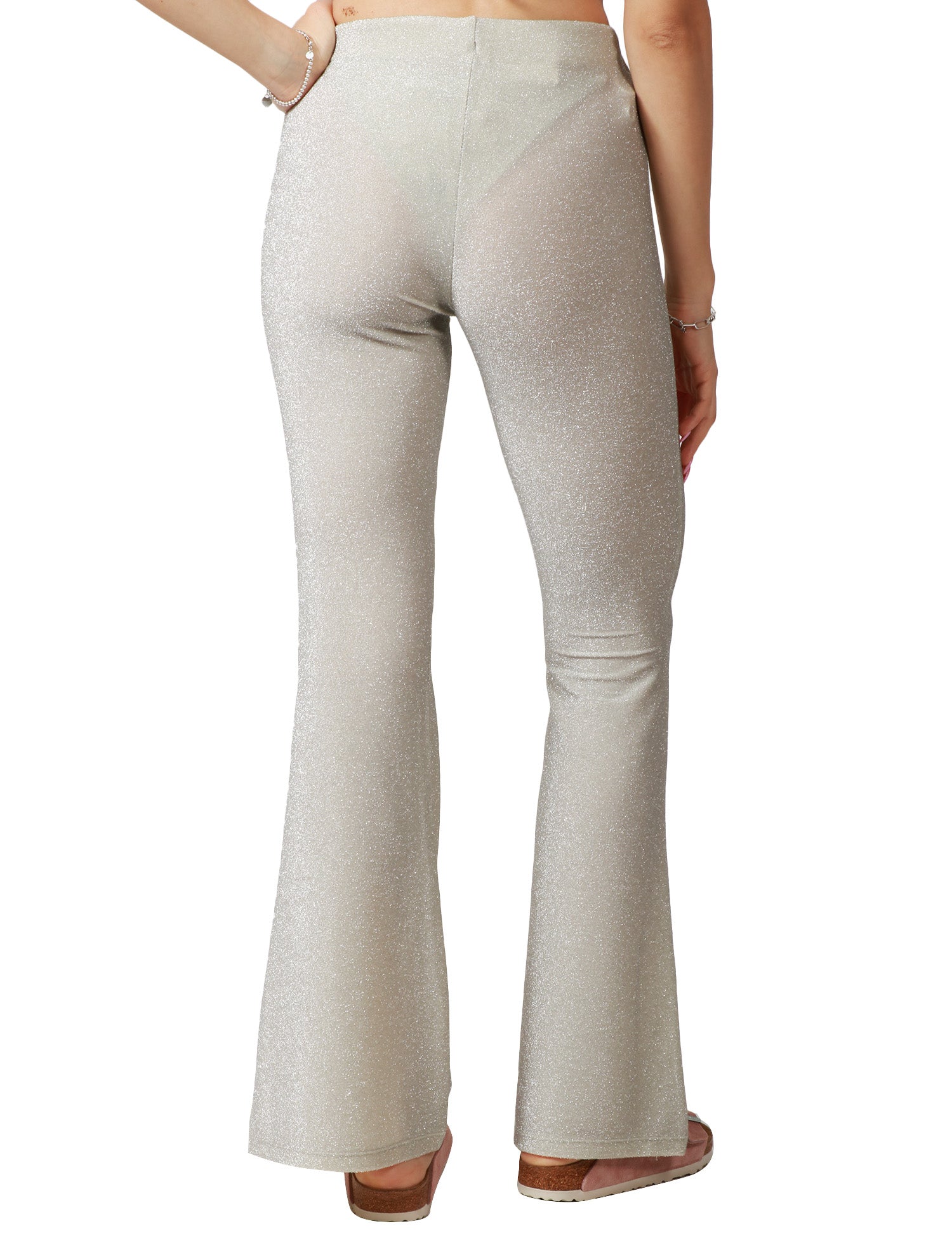 PANTALONE DONNA MATINèE SILVIA BIANCO IN LUREX ELASTICIZZATO A ZAMPA