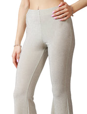 PANTALONE DONNA MATINèE SILVIA BIANCO IN LUREX ELASTICIZZATO A ZAMPA