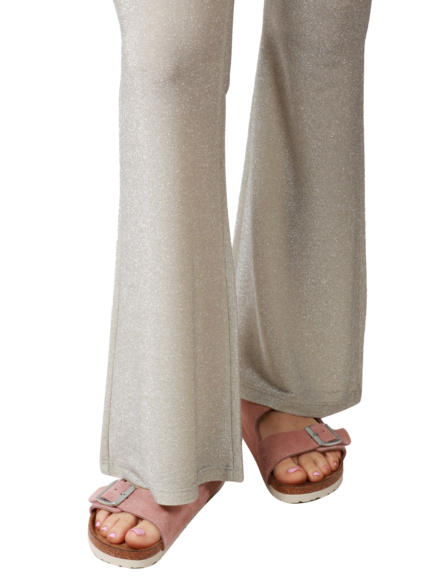 PANTALONE DONNA MATINèE SILVIA BIANCO IN LUREX ELASTICIZZATO A ZAMPA