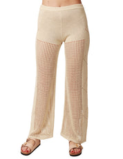 PANTALONE DONNA MC2 SAINT BARTH ALVA BEIGE IN CROCHET CON GAMBA BUCHERELLATA