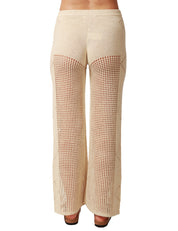 PANTALONE DONNA MC2 SAINT BARTH ALVA BEIGE IN CROCHET CON GAMBA BUCHERELLATA