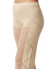 PANTALONE DONNA MC2 SAINT BARTH ALVA BEIGE IN CROCHET CON GAMBA BUCHERELLATA