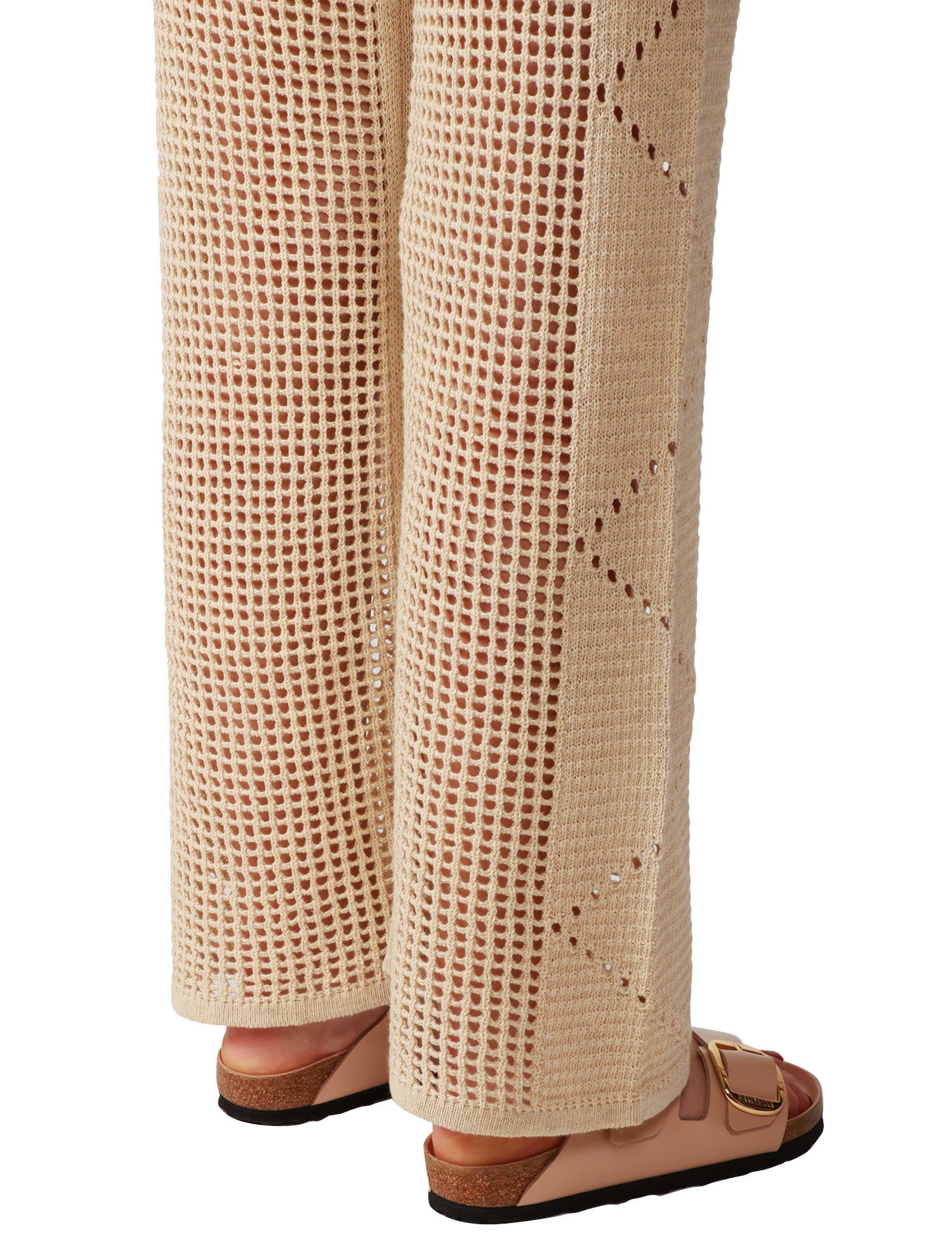 PANTALONE DONNA MC2 SAINT BARTH ALVA BEIGE IN CROCHET CON GAMBA BUCHERELLATA