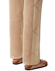 PANTALONE DONNA MC2 SAINT BARTH ALVA BEIGE IN CROCHET CON GAMBA BUCHERELLATA
