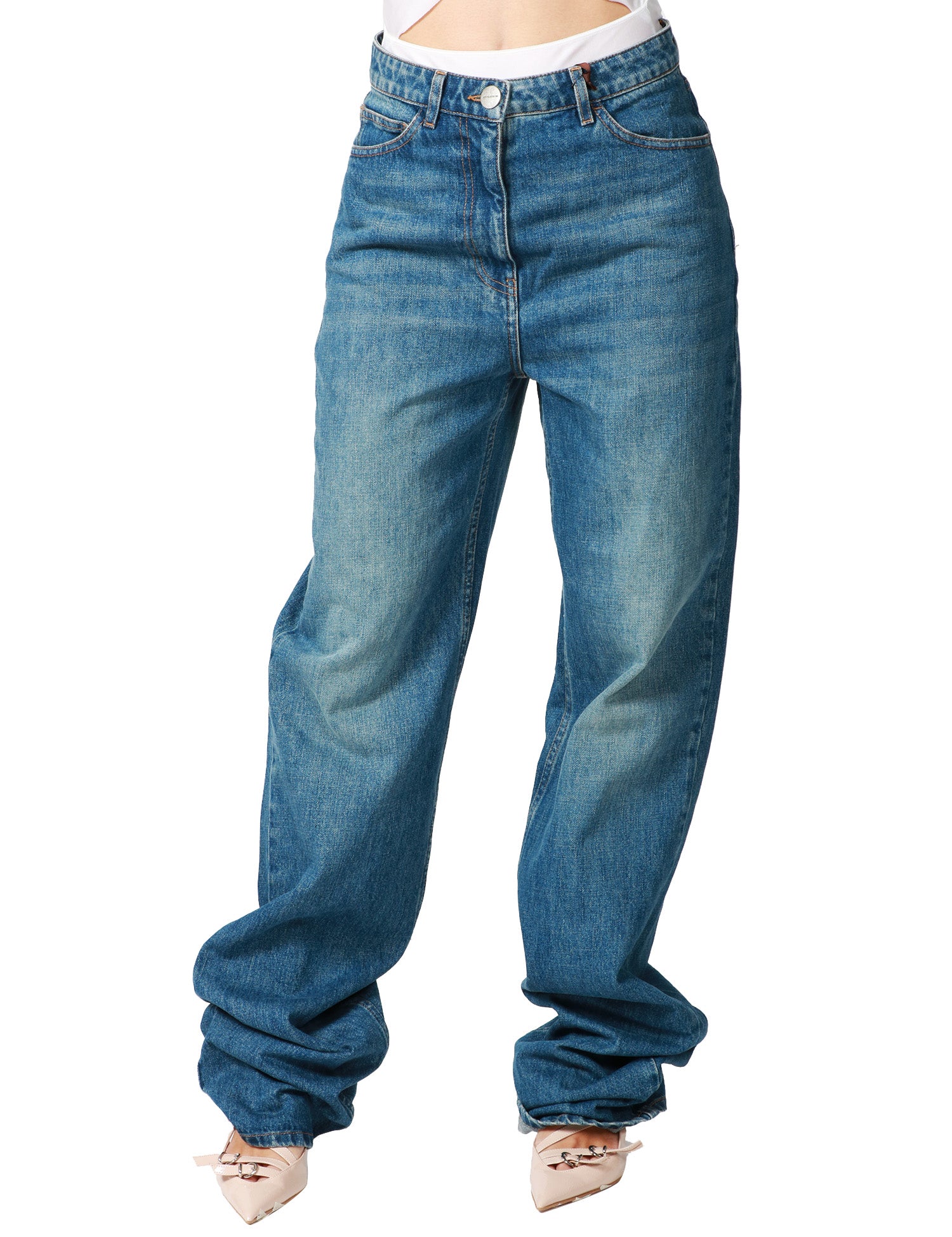 JEANS DONNA MVP WARDROBE CAMELIA DENIM SCURO A VITA ALTA CON GAMBA PALAZZO