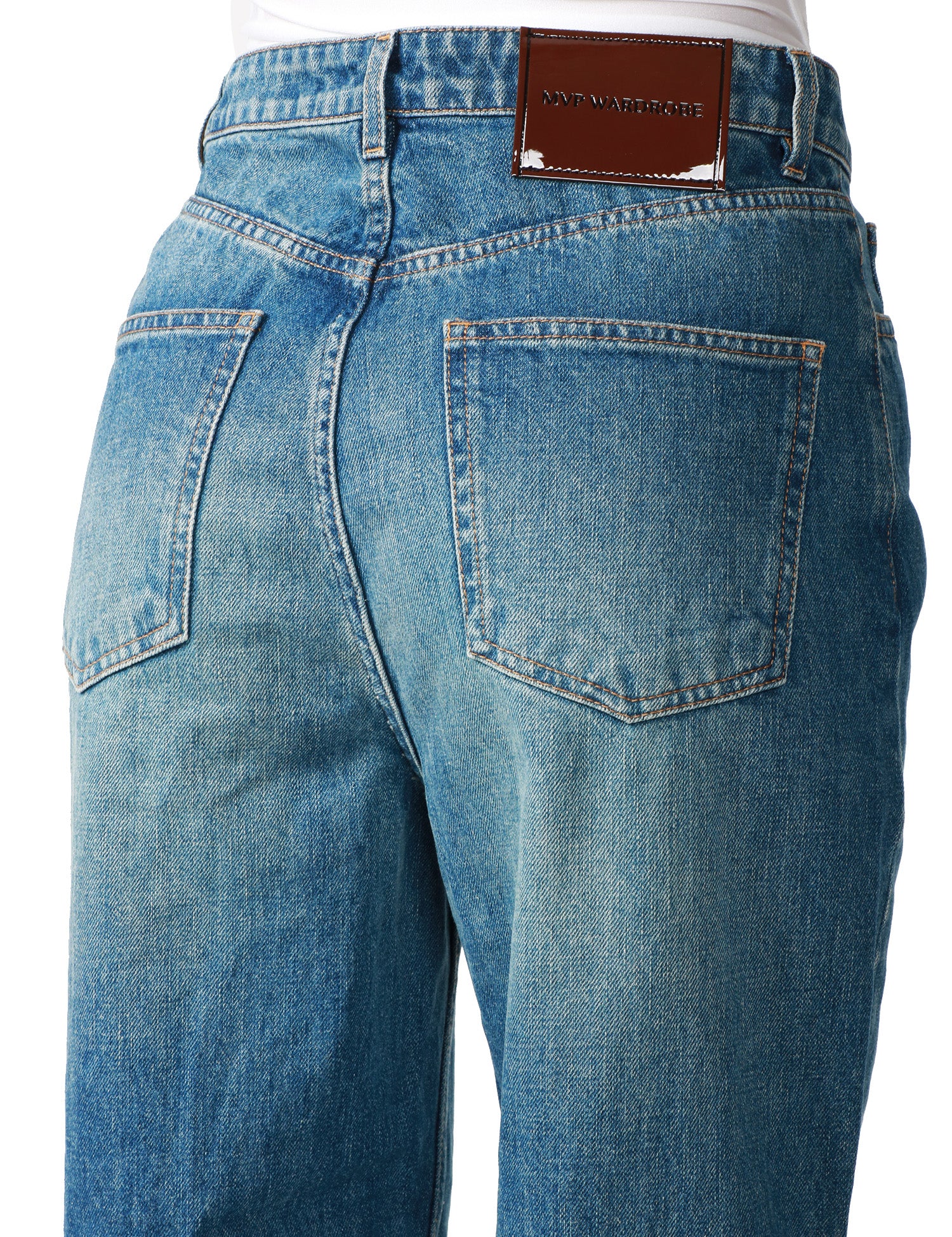 JEANS DONNA MVP WARDROBE CAMELIA DENIM SCURO A VITA ALTA CON GAMBA PALAZZO