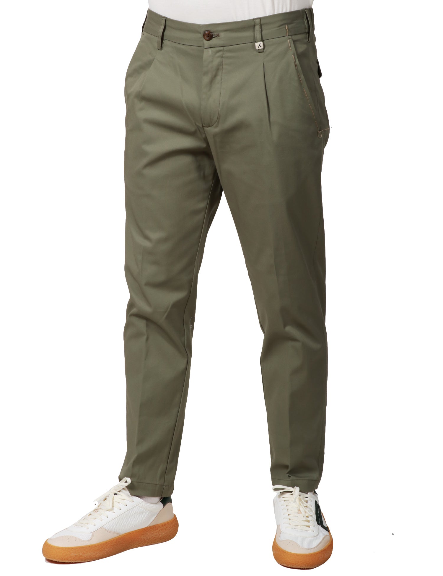 PANTALONE UOMO MYTHS MILITARE IN CONTONE A GAMBA DRITTA CON PINCES