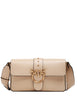 Borsa pinko love bag slouchy beige con fibbia love birds in metallo gold e spallaccio in pelle