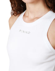 TOP DONNA PINKO DISTINTO NERO CON SCOLLO VOGATORE E PICCOLA STAMPA LOGO CENTRALE