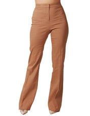 PANTALONE DPNNA PINKO POLLO MARRONE A VITA ALTA E GAMBA SVASATA IN LINO STRETCH