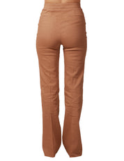 PANTALONE DPNNA PINKO POLLO MARRONE A VITA ALTA E GAMBA SVASATA IN LINO STRETCH