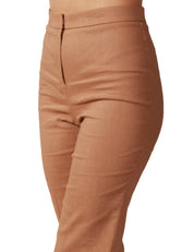 PANTALONE DPNNA PINKO POLLO MARRONE A VITA ALTA E GAMBA SVASATA IN LINO STRETCH