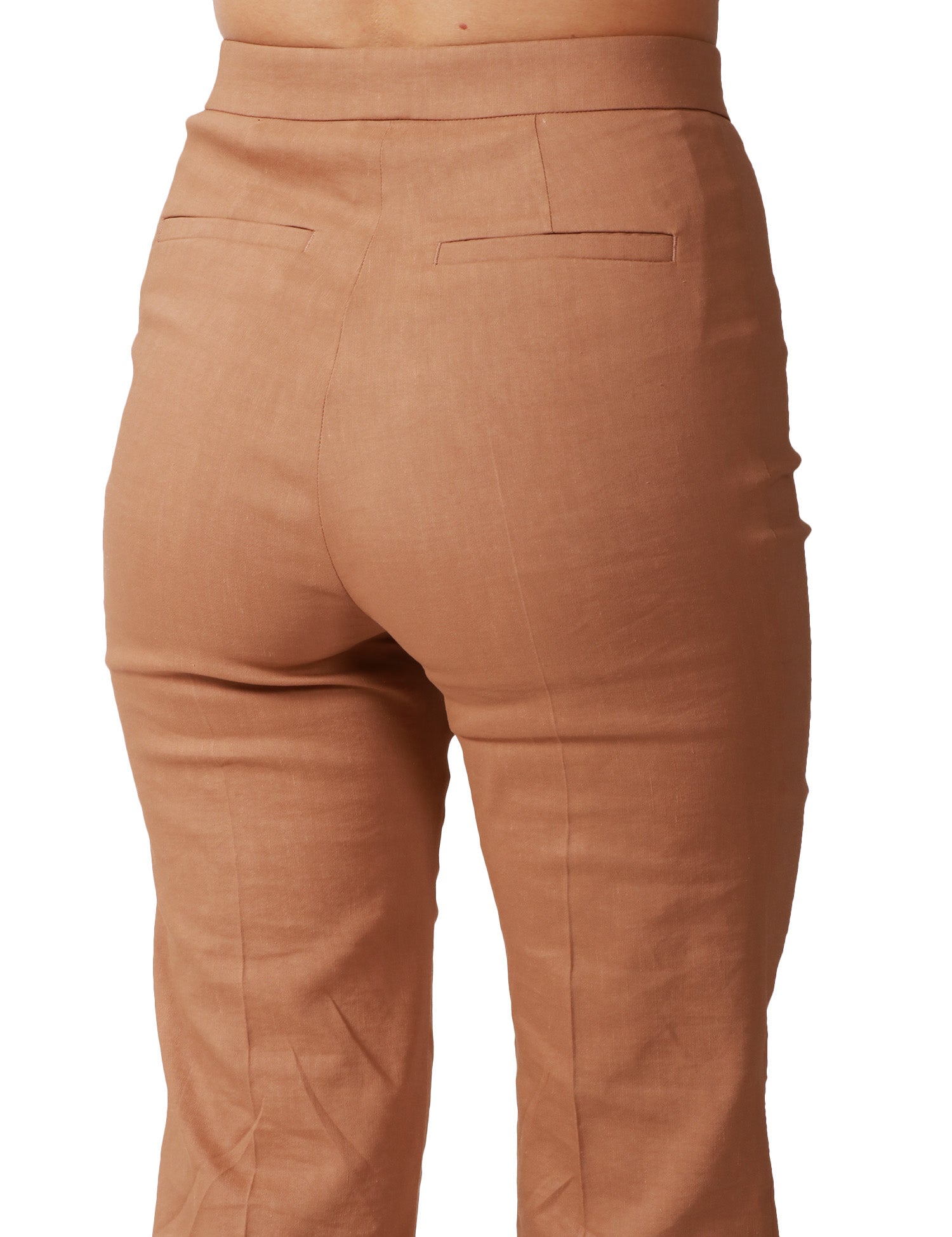 PANTALONE DPNNA PINKO POLLO MARRONE A VITA ALTA E GAMBA SVASATA IN LINO STRETCH