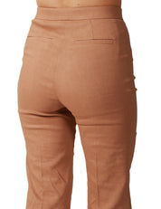 PANTALONE DPNNA PINKO POLLO MARRONE A VITA ALTA E GAMBA SVASATA IN LINO STRETCH