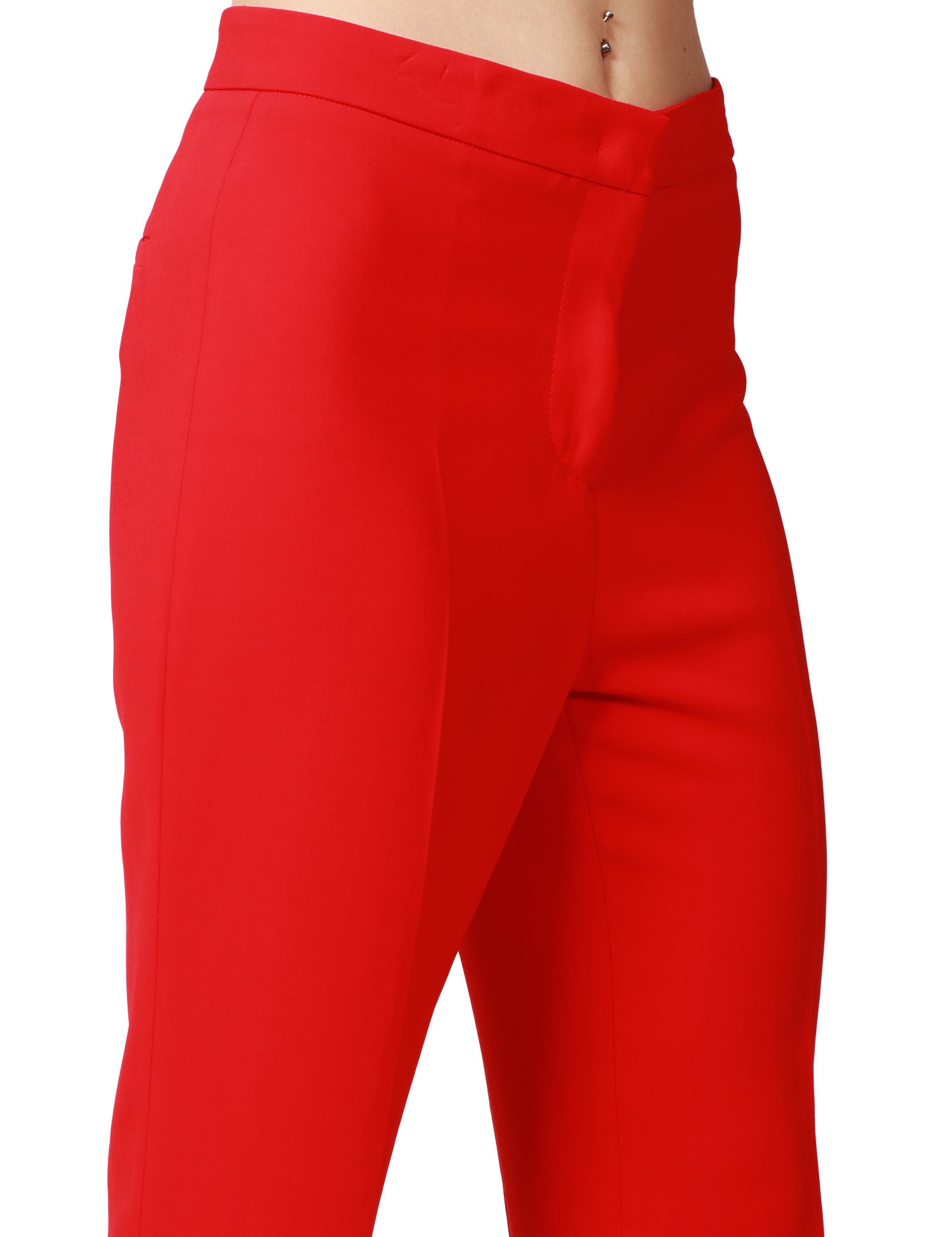PANTALONE DONNA PINKO POLLO ROSSO IN CADY TECNICO CON GAMBA ADERENTE SVASATA AL FONDO