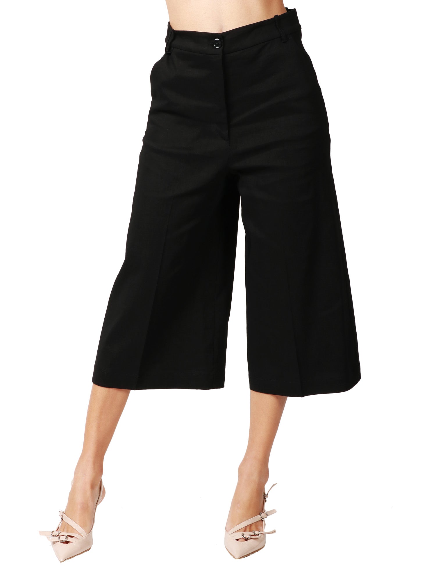 BERMUDA DONNA PINKO RACCONTAMI NERO IN LINO STRETCH DAL VOLUME AMPIO