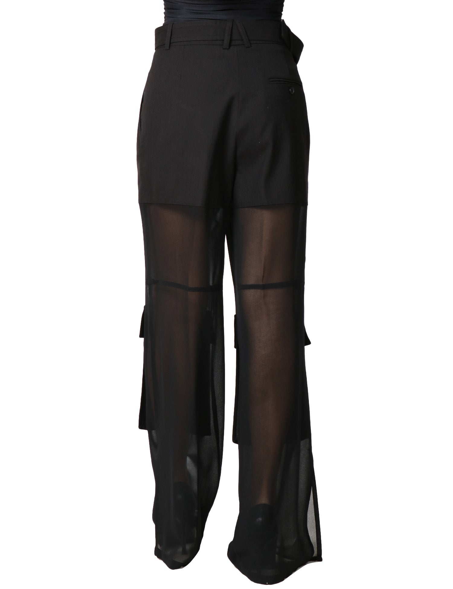 PANTALONE DONNA PINKO RIVER NERO CARGO A PALAZZO CON PARTE INFERIORE IN GEORGETTE SEMITRASPARENTE