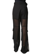 PANTALONE DONNA PINKO RIVER NERO CARGO A PALAZZO CON PARTE INFERIORE IN GEORGETTE SEMITRASPARENTE