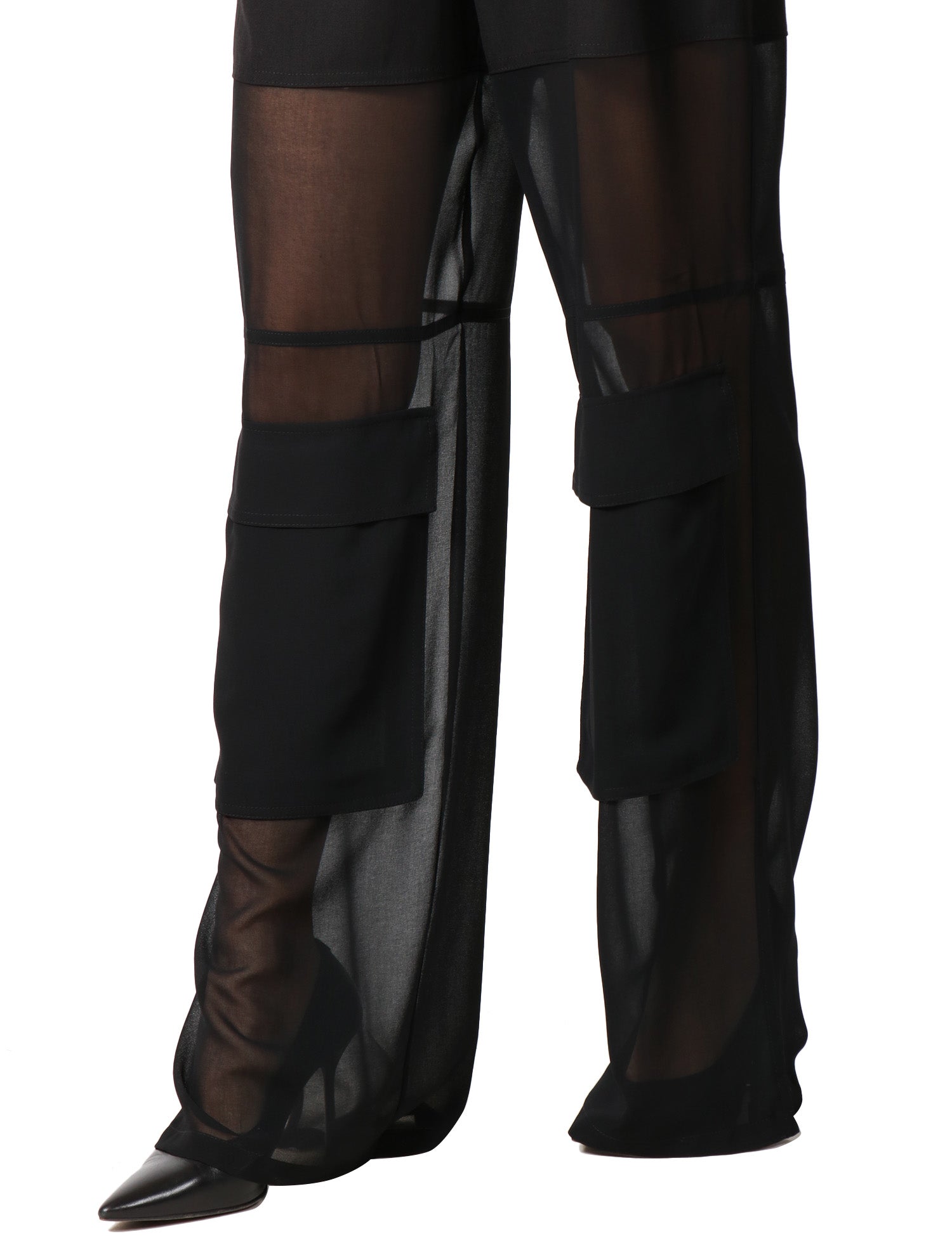 PANTALONE DONNA PINKO RIVER NERO CARGO A PALAZZO CON PARTE INFERIORE IN GEORGETTE SEMITRASPARENTE