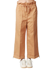 PANTALONE CROPPED DONNA PINKO SOMEBODY MARRONE CON COULISSE IN VITA E ZIP SUL FONDO GAMBA