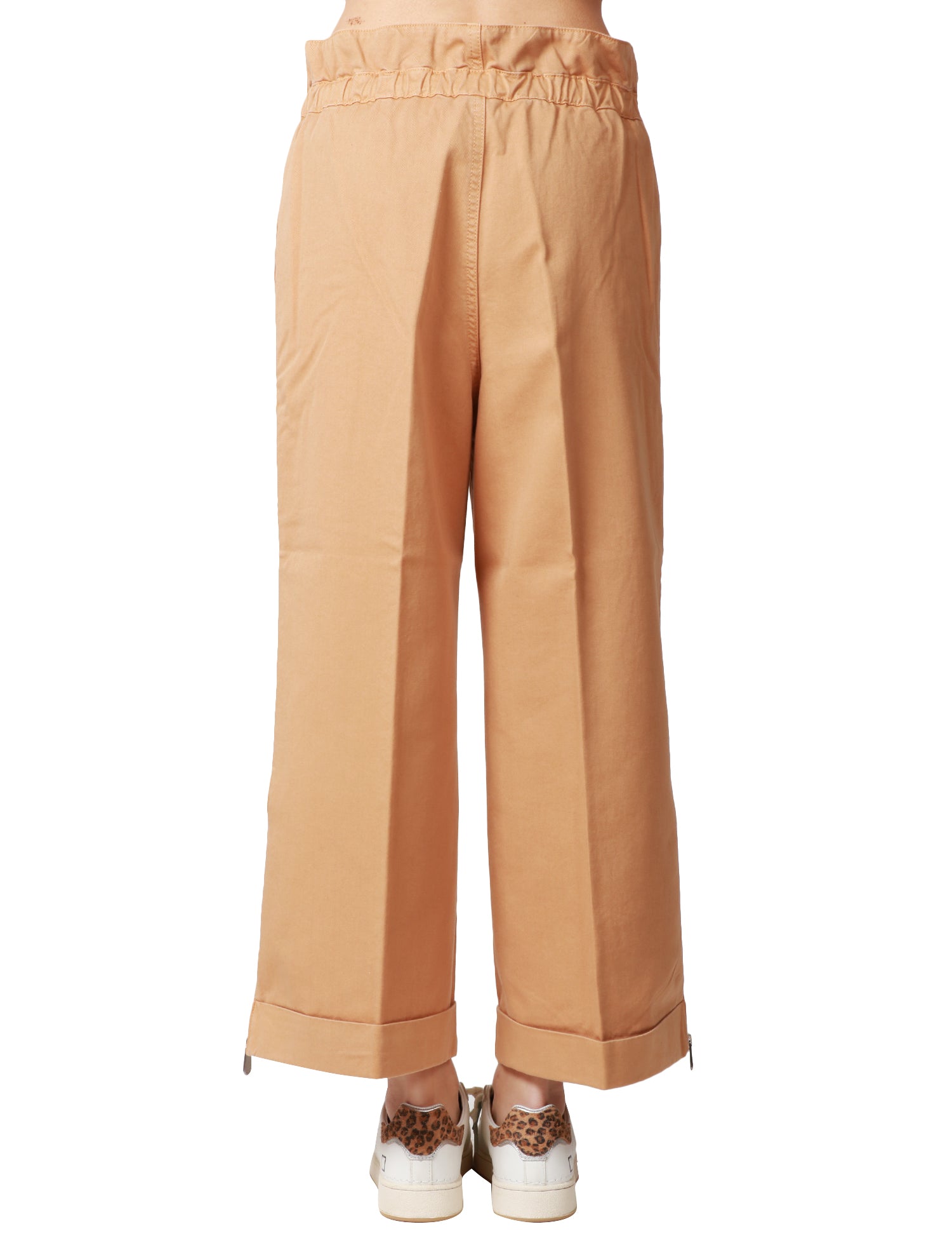 PANTALONE CROPPED DONNA PINKO SOMEBODY MARRONE CON COULISSE IN VITA E ZIP SUL FONDO GAMBA