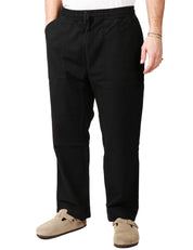 PANTALONE UOMO SERVICE WORKS NERO IN COTONE BIOLOGICO CON COULISSE E TASCHE APPLICATE DAVANTI E DIETRO