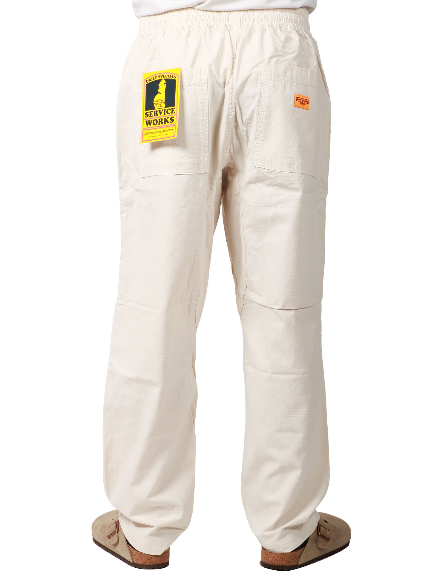 PANTALONE UOMO SERVICE WORKS GRIGIO CHIARO IN COTONE RIPSTOP BIOLOGICO CON COULISSE IN VITA E GAMBA DRITTA