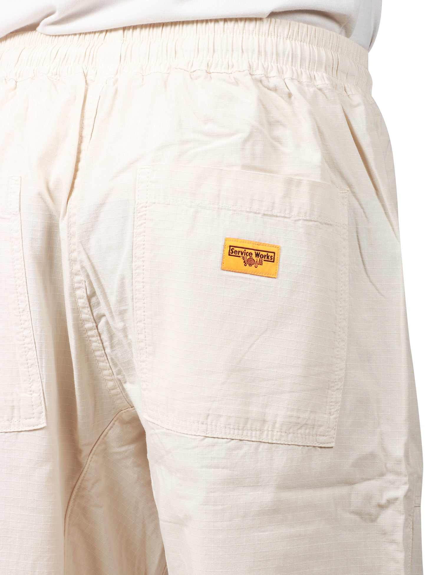 PANTALONE UOMO SERVICE WORKS GRIGIO CHIARO IN COTONE RIPSTOP BIOLOGICO CON COULISSE IN VITA E GAMBA DRITTA