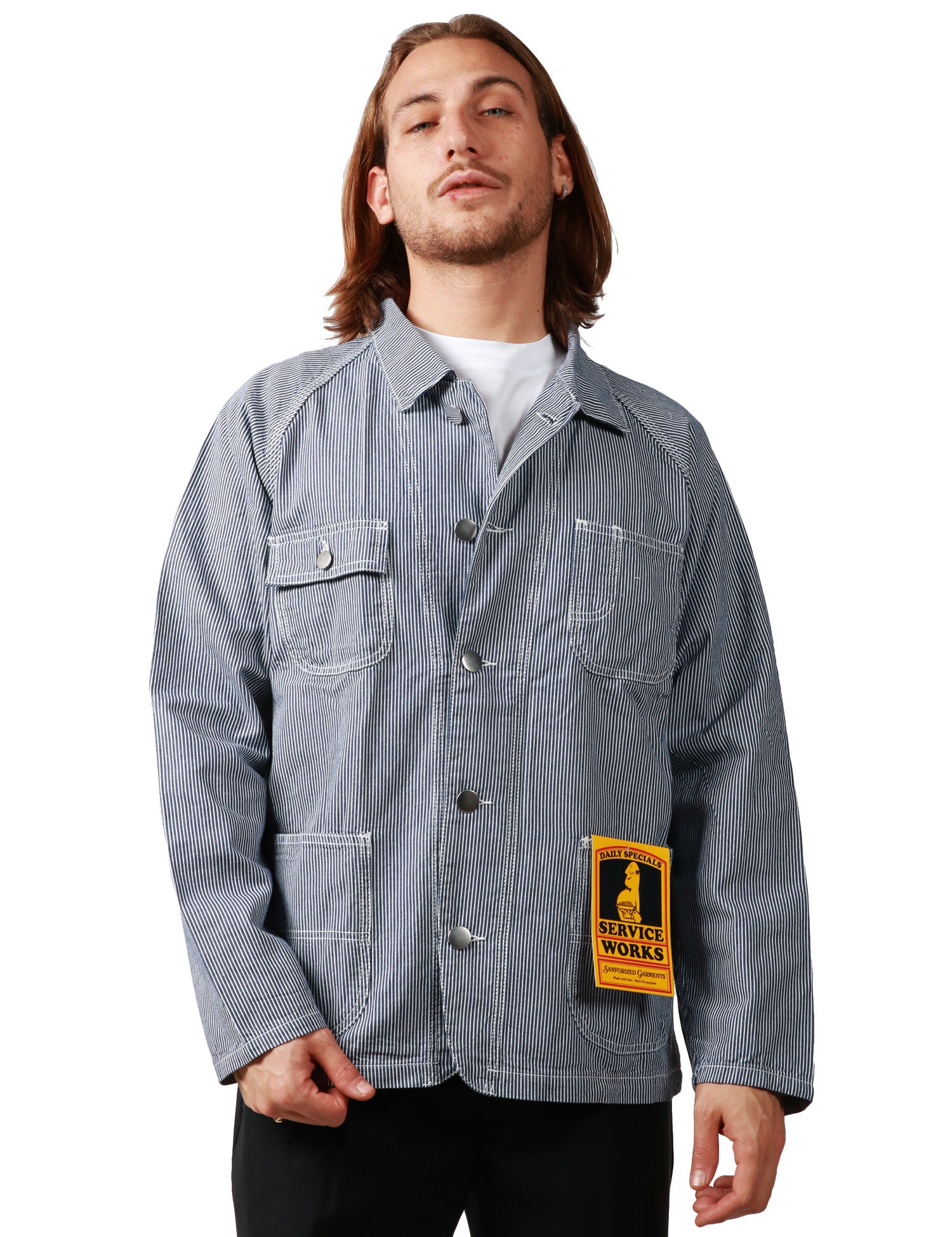 GIACCA UOMO SERVICE WORK HICKORY IN COTONE ORGANICO CON 4 TASCHE FRONTALI E BOTTONI