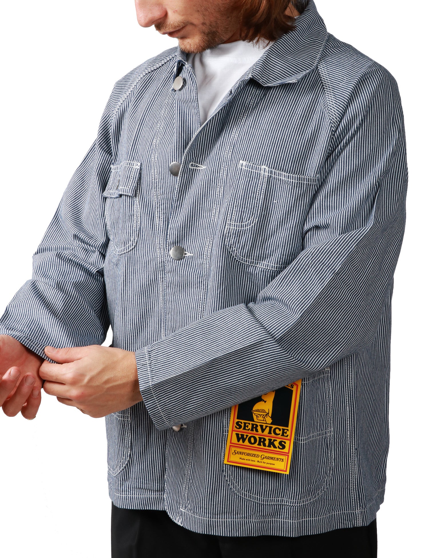 GIACCA UOMO SERVICE WORK HICKORY IN COTONE ORGANICO CON 4 TASCHE FRONTALI E BOTTONI