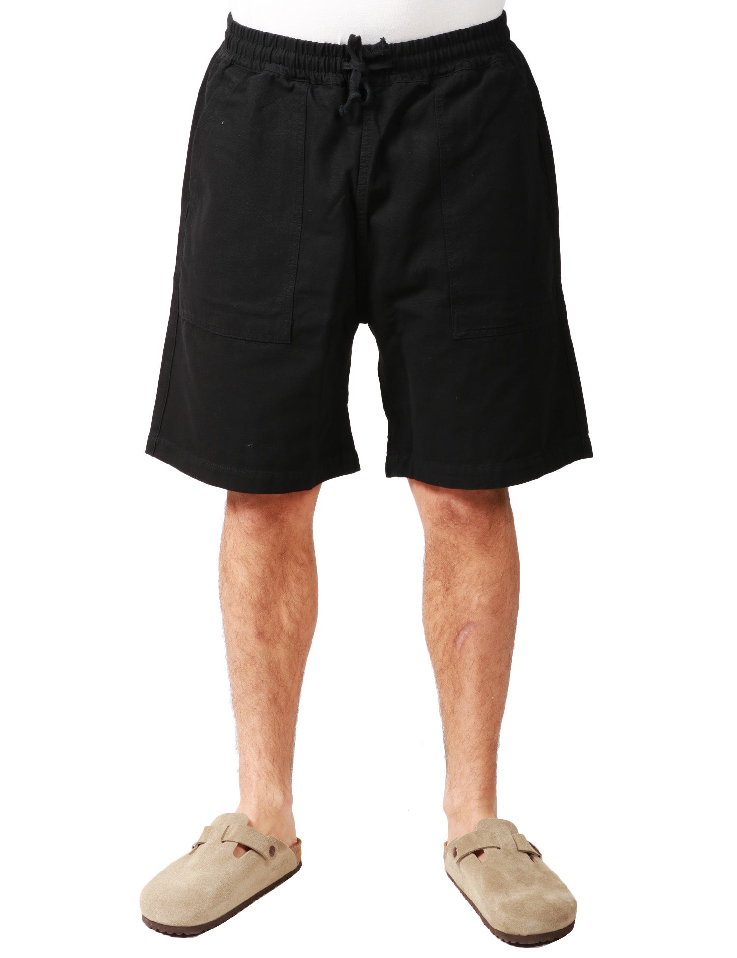 BERMUDA UOMO SERVICE WORKS NERI IN TELA DI COTONE BIO CON COULISSE E TASCHE