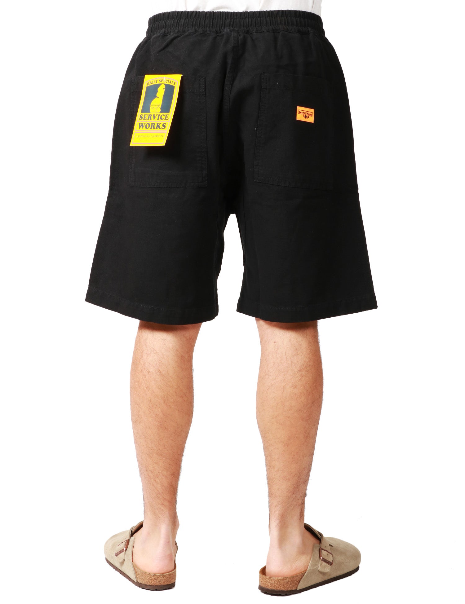 BERMUDA UOMO SERVICE WORKS NERI IN TELA DI COTONE BIO CON COULISSE E TASCHE