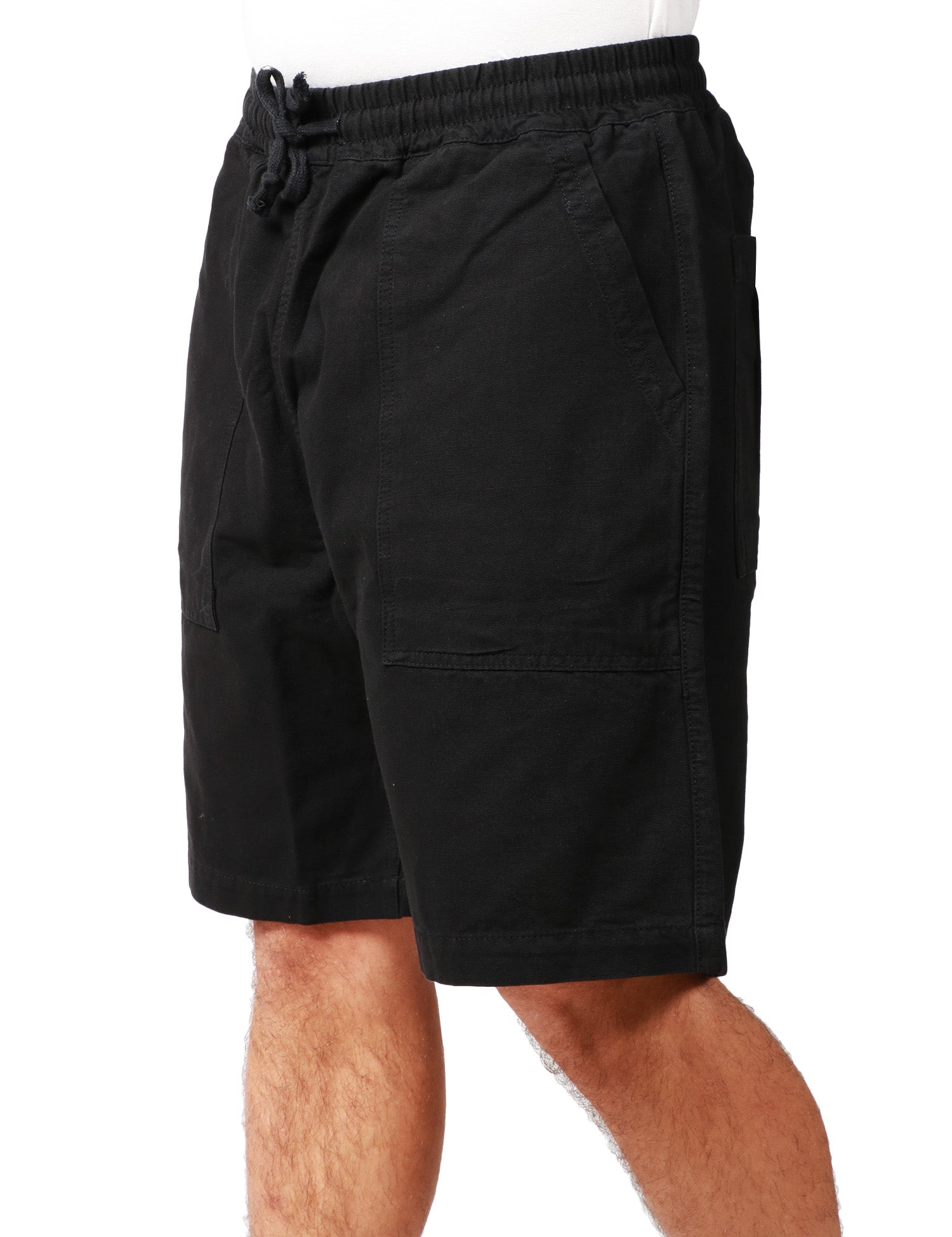 BERMUDA UOMO SERVICE WORKS NERI IN TELA DI COTONE BIO CON COULISSE E TASCHE