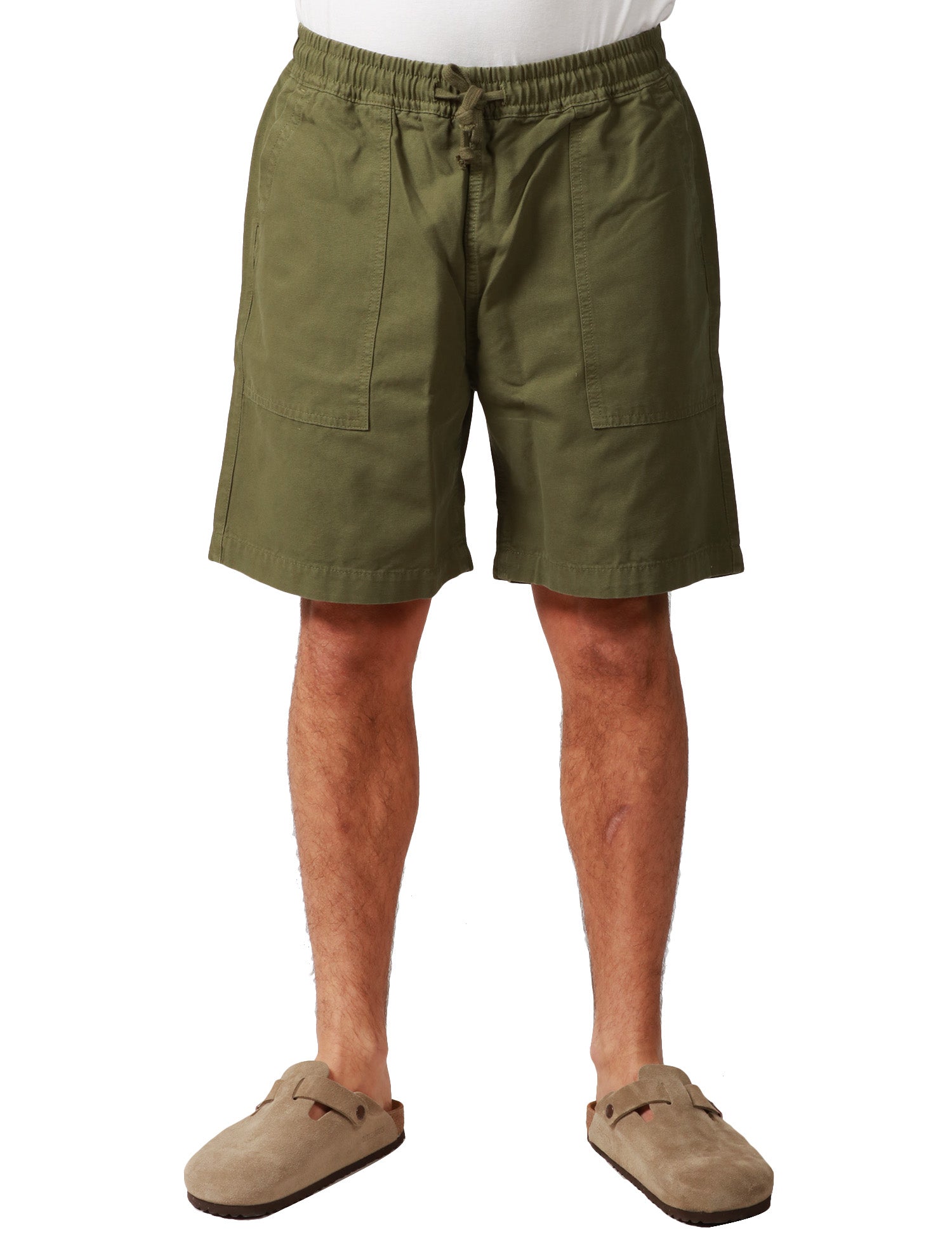 BERMUDA UOMO SERVICE WORKS OLIVA IN TELA DI COTONE BIO CON COULISSE E TASCHE