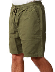 BERMUDA UOMO SERVICE WORKS OLIVA IN TELA DI COTONE BIO CON COULISSE E TASCHE