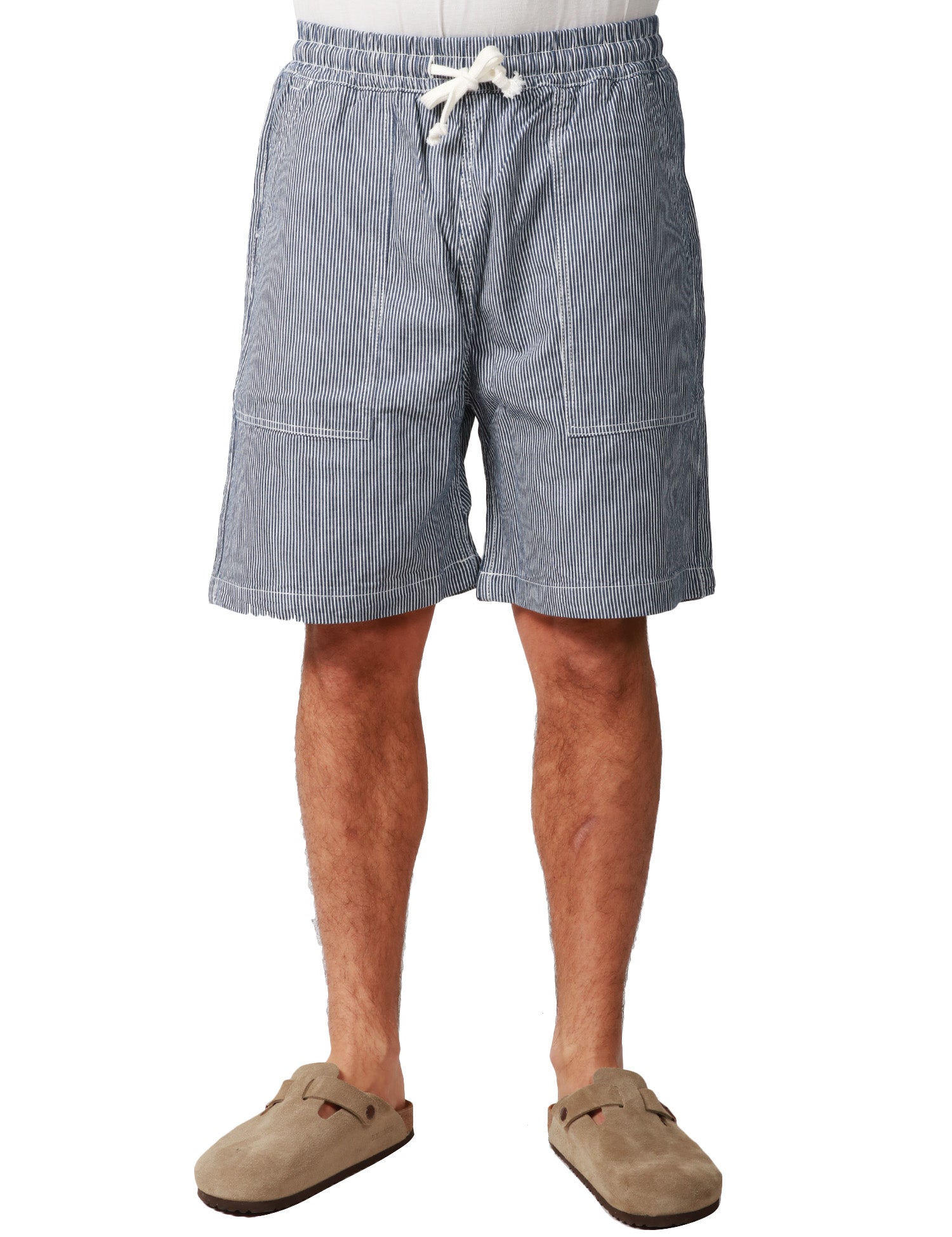 BERMUDA UOMO SERVICE WORKS STAMPA HICKORY IN TELA DI COTONE BIO CON COULISSE E TASCHE