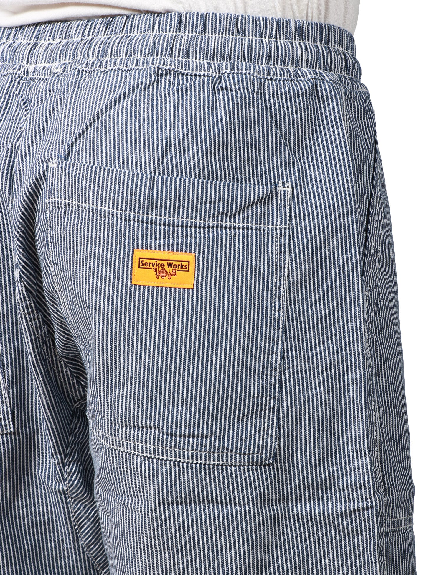 BERMUDA UOMO SERVICE WORKS STAMPA HICKORY IN TELA DI COTONE BIO CON COULISSE E TASCHE