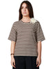 T-shirt donna seventy marrone a righe in jersey di cotone con spilla floreale