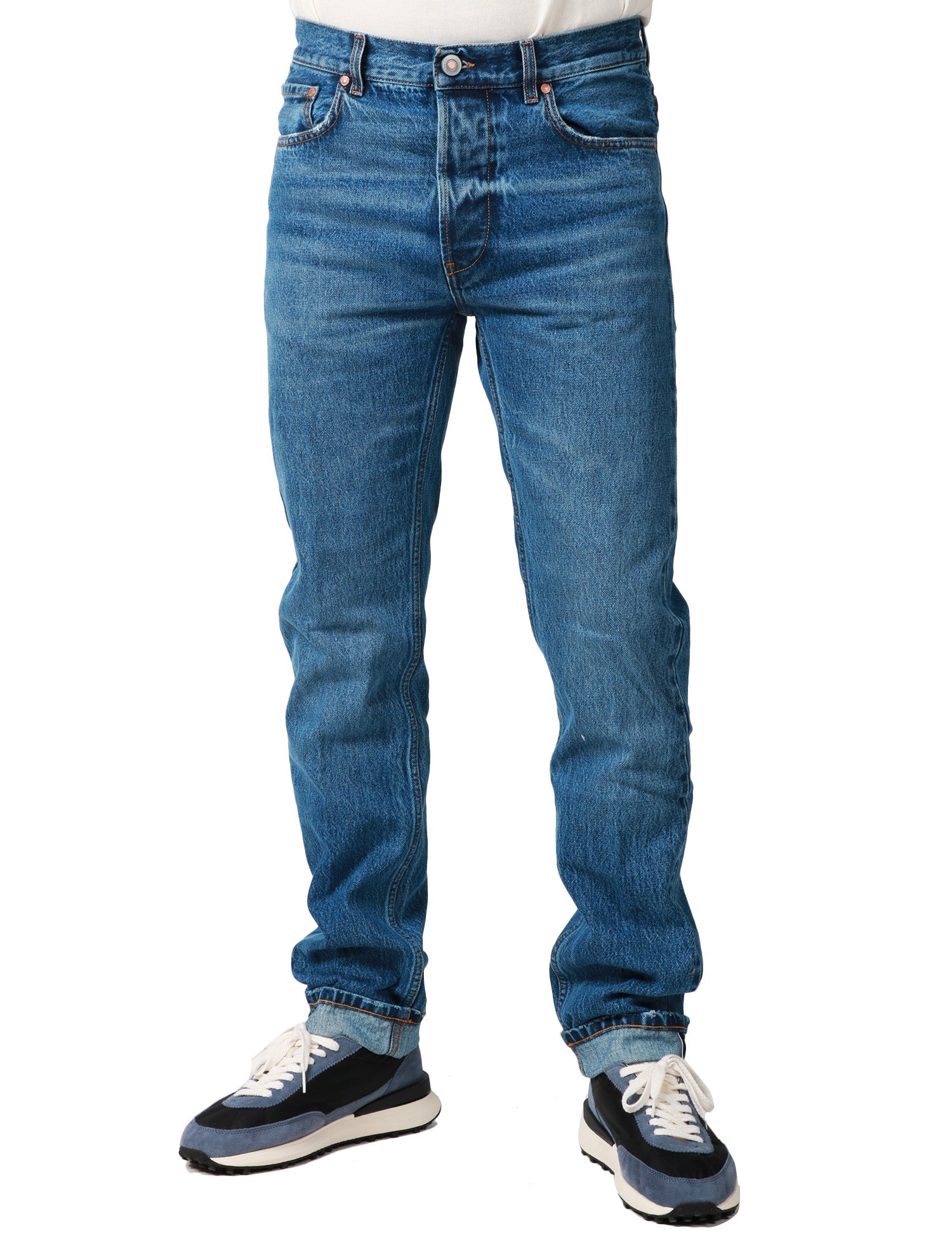 JEANS UOMO TELA GENOVA DAVIDE LAVAGGIO BLU MEDIO A GAMBA DRITTA