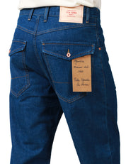 JEANS UOMO TELA GENOVA TIMOTEO BLU A GAMBA DRITTA, TASCHE POSTERIORI CON PATTA