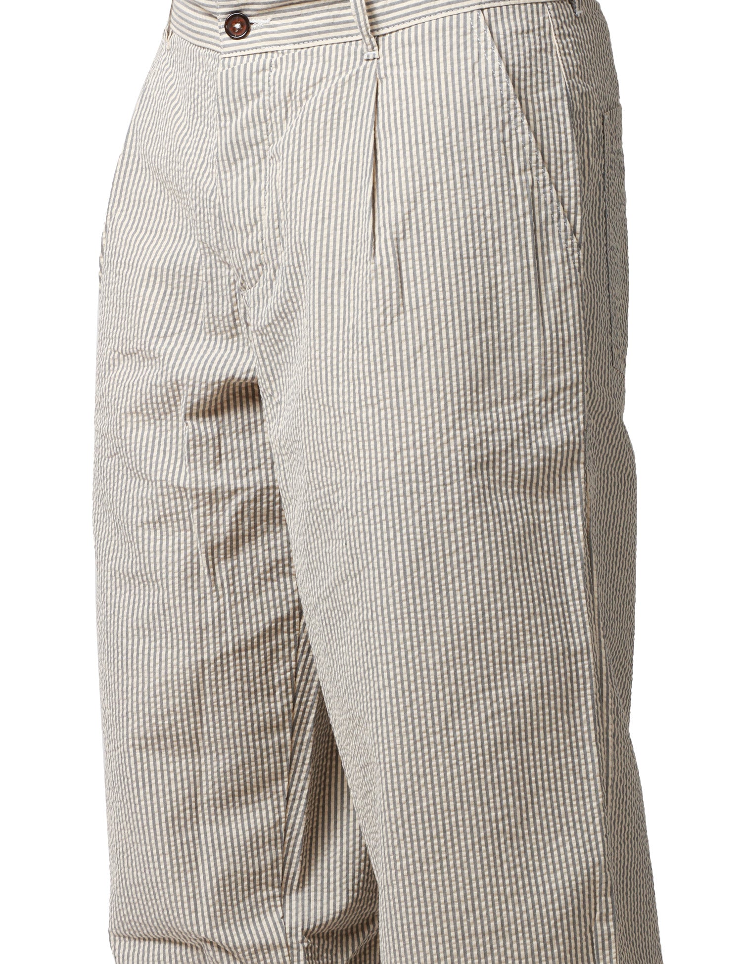 PANTALONE UOMO UNIVERSAL WORKS GRIGIO A RIGHE CON GAMBA DRITTA E LARGA