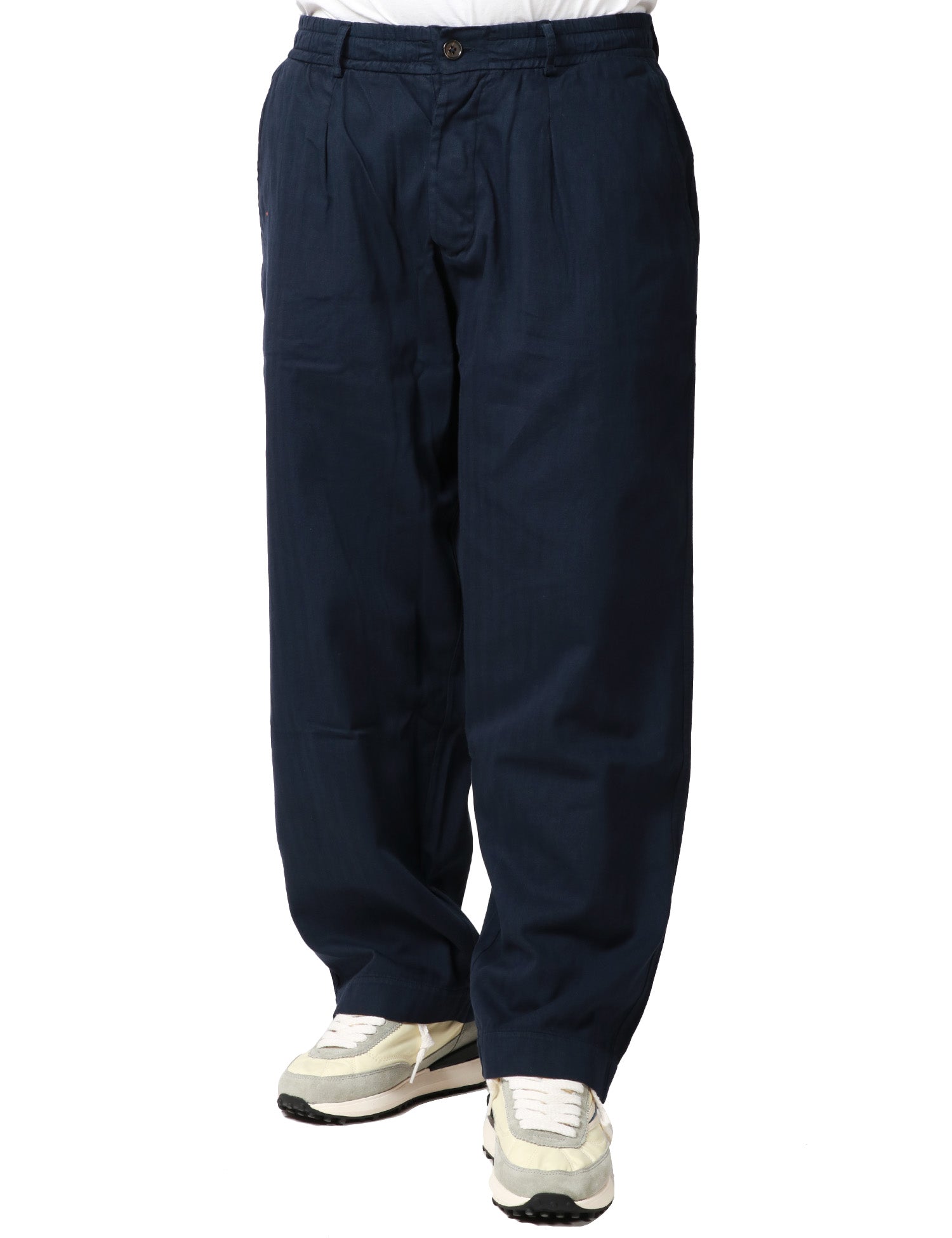 PANTALONE UOMO UNIVERSAL WORKS BLU A GAMBA LARGA