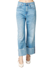 JEANS DONNA VICOLO KENDALL DENIM CHIARO CON ROTTURE E MAXI RISVOLTO