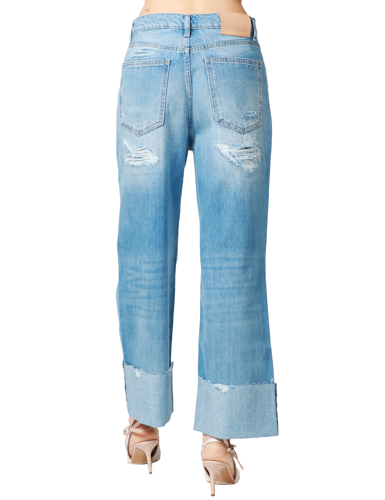 JEANS DONNA VICOLO KENDALL DENIM CHIARO CON ROTTURE E MAXI RISVOLTO