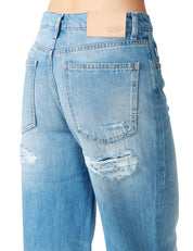 JEANS DONNA VICOLO KENDALL DENIM CHIARO CON ROTTURE E MAXI RISVOLTO