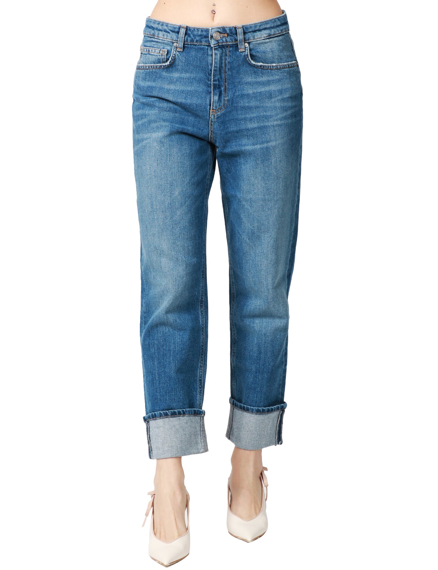 JEAND DONNA VICOLO MAGGIE DENIM MEDIO CON EFFETTO VINTAGE E RISVOLTO SUL FONDO