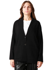 GIACCA DONNA ALPHA STUDIO NERA IN MAGLIA CON TASCHE APPLICATE DAVANTI