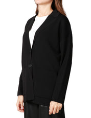 GIACCA DONNA ALPHA STUDIO NERA IN MAGLIA CON TASCHE APPLICATE DAVANTI