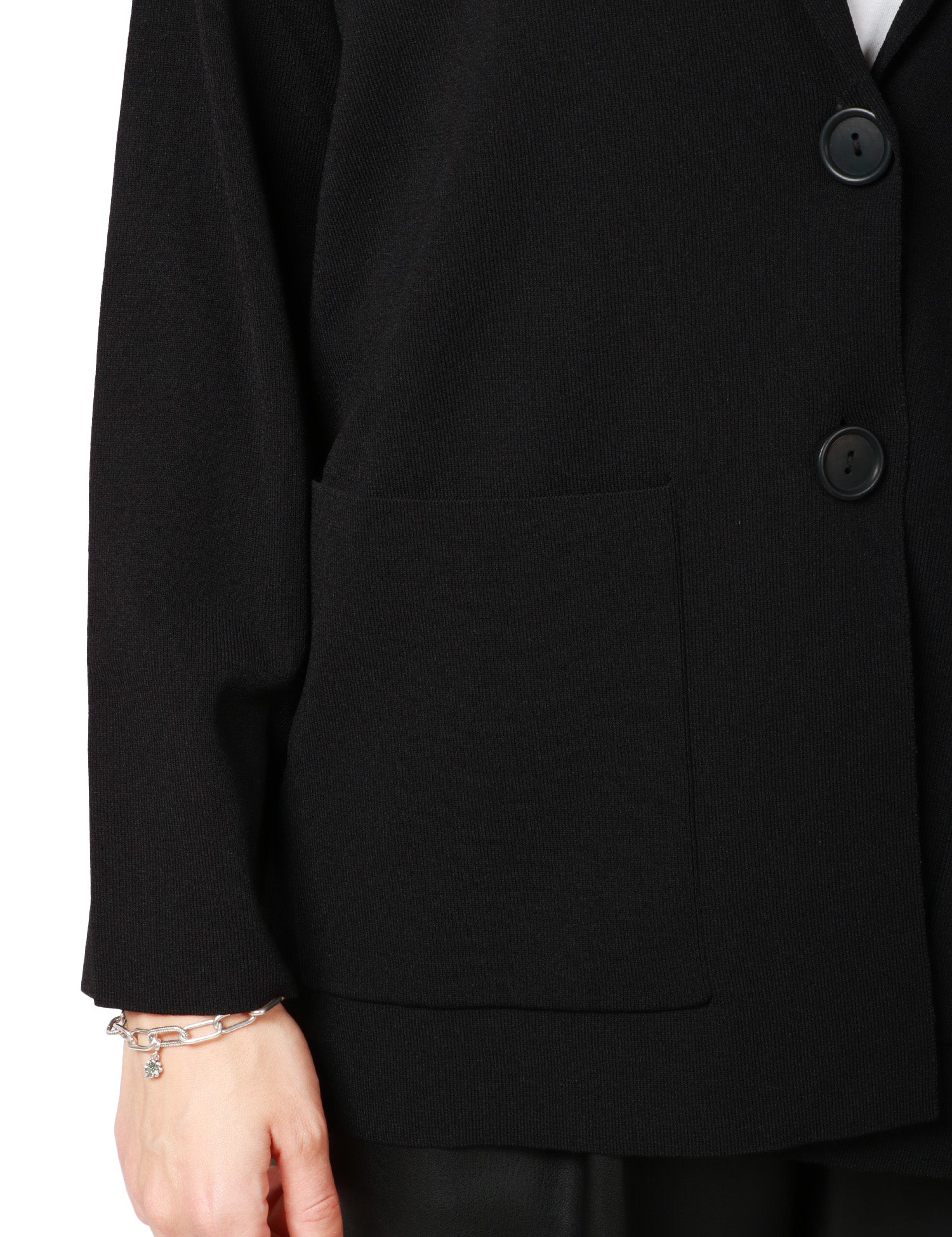 GIACCA DONNA ALPHA STUDIO NERA IN MAGLIA CON TASCHE APPLICATE DAVANTI